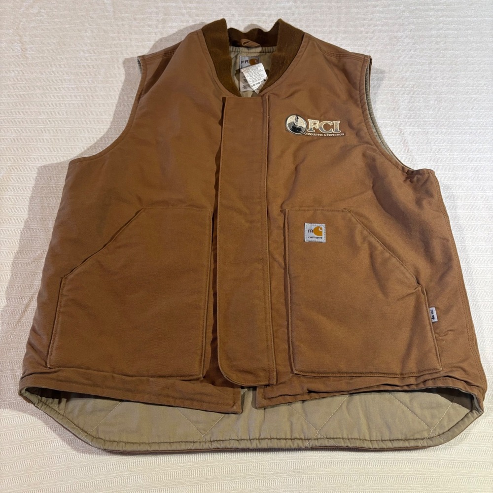 Carhartt FR Flame Resistant Duck Vest Brown Quilted Lining FRV036 BRN Large Reg - Picture 1 of 12